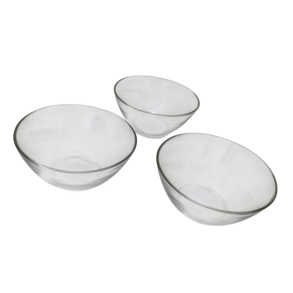 Arcoroc France Clear Tempered Glass Conical Serving Bowls Set of 3 Minimalist